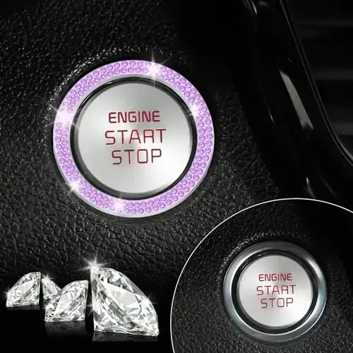LivTee 2 PCS Crystal Double Rhinestone Car Engine Start Stop Decoration Ring, Bling Car Interior Accessories for Women, Push to Start Button Cover Sticker, Automotive Decals, Purple - 5