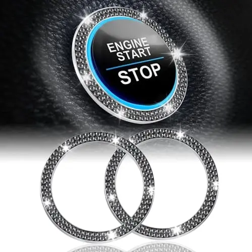 LivTee 2 PCS Crystal Double Rhinestone Car Engine Start Stop Decoration Ring, Bling Car Interior Accessories for Women, Push to Start Button Cover Sticker, Automotive Decals, Glossy Black - 1