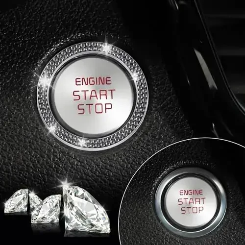 LivTee 2 PCS Crystal Double Rhinestone Car Engine Start Stop Decoration Ring, Bling Car Interior Accessories for Women, Push to Start Button Cover Sticker, Automotive Decals, Glossy Black - 5