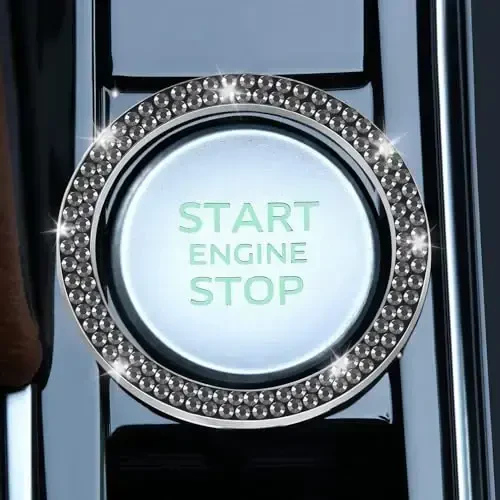 LivTee 2 PCS Crystal Double Rhinestone Car Engine Start Stop Decoration Ring, Bling Car Interior Accessories for Women, Push to Start Button Cover Sticker, Automotive Decals, Glossy Black - 2