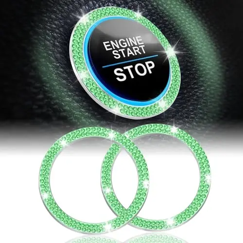 LivTee 2 PCS Crystal Double Rhinestone Car Engine Start Stop Decoration Ring, Bling Car Interior Accessories for Women, Push to Start Button Cover Sticker, Automotive Decals, Light Green - 1