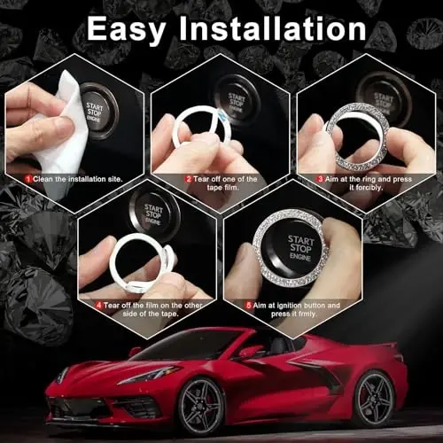 LivTee 2 PCS Crystal Double Rhinestone Car Engine Start Stop Decoration Ring, Bling Car Interior Accessories for Women, Push to Start Button Cover Sticker, Automotive Decals, Light Green - 5