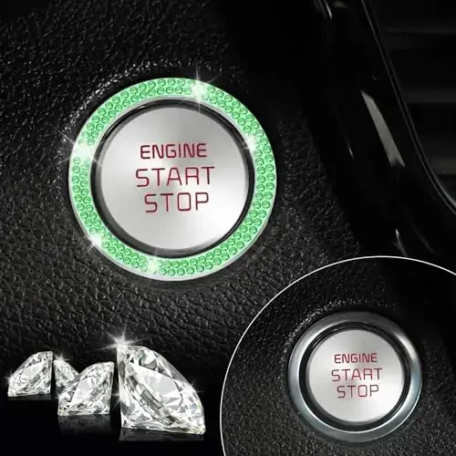 LivTee 2 PCS Crystal Double Rhinestone Car Engine Start Stop Decoration Ring, Bling Car Interior Accessories for Women, Push to Start Button Cover Sticker, Automotive Decals, Light Green - 5