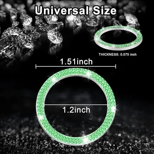 LivTee 2 PCS Crystal Double Rhinestone Car Engine Start Stop Decoration Ring, Bling Car Interior Accessories for Women, Push to Start Button Cover Sticker, Automotive Decals, Light Green - 3
