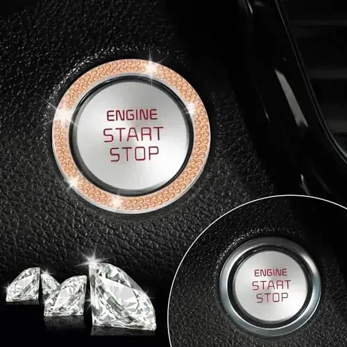 LivTee 2 PCS Crystal Double Rhinestone Car Engine Start Stop Decoration Ring, Bling Car Interior Accessories for Women, Push to Start Button Cover Sticker, Automotive Decals, Gold - 5