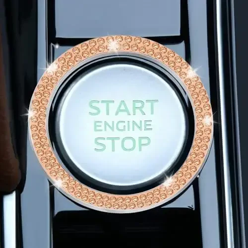 LivTee 2 PCS Crystal Double Rhinestone Car Engine Start Stop Decoration Ring, Bling Car Interior Accessories for Women, Push to Start Button Cover Sticker, Automotive Decals, Gold - LIVTEE (1)