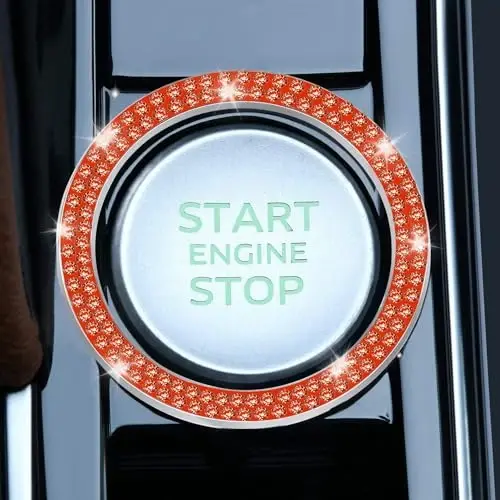 LivTee 2 PCS Crystal Double Rhinestone Car Engine Start Stop Decoration Ring, Bling Car Interior Accessories for Women, Push to Start Button Cover Sticker, Automotive Decals, Reddish Orange - LIVTEE (1)