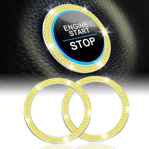 LivTee 2 PCS Crystal Double Rhinestone Car Engine Start Stop Decoration Ring, Bling Car Interior Accessories for Women, Push to Start Button Cover Sticker, Automotive Decals, Lemon Yellow - 1