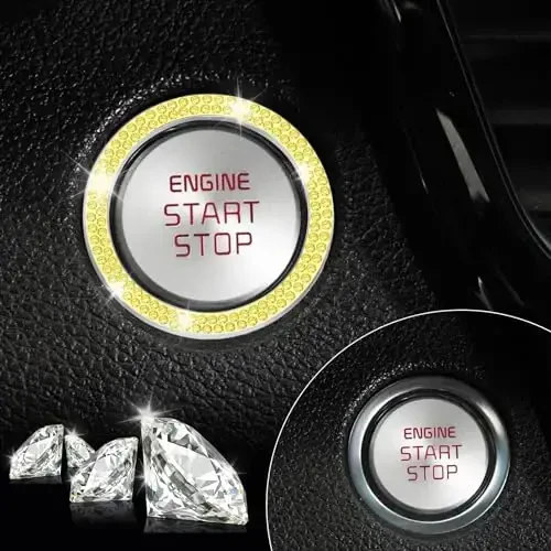 LivTee 2 PCS Crystal Double Rhinestone Car Engine Start Stop Decoration Ring, Bling Car Interior Accessories for Women, Push to Start Button Cover Sticker, Automotive Decals, Lemon Yellow - 5