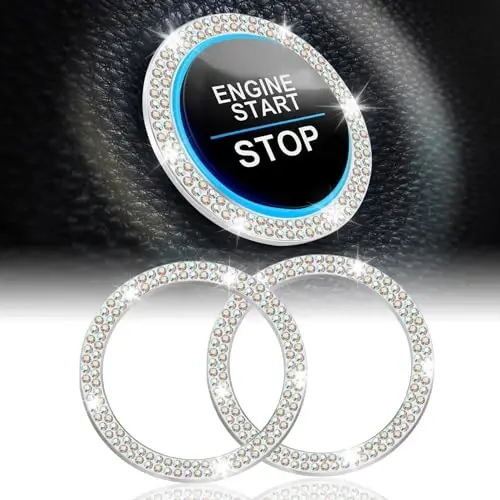 LivTee 2 PCS Crystal Double Rhinestone Car Engine Start Stop Decoration Ring, Bling Car Interior Accessories for Women, Push to Start Button Cover Sticker, Automotive Decals, Colorful - 1
