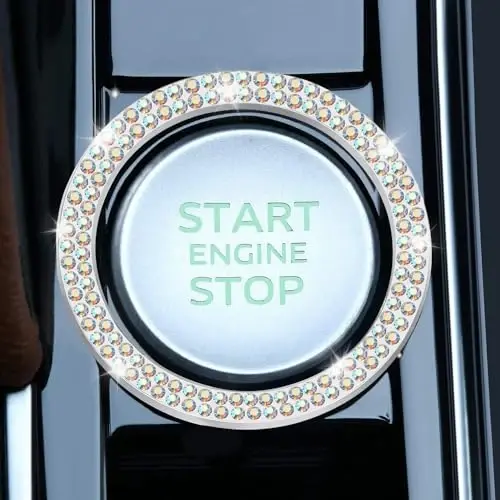 LivTee 2 PCS Crystal Double Rhinestone Car Engine Start Stop Decoration Ring, Bling Car Interior Accessories for Women, Push to Start Button Cover Sticker, Automotive Decals, Colorful - 2