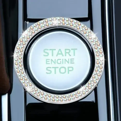 LivTee 2 PCS Crystal Double Rhinestone Car Engine Start Stop Decoration Ring, Bling Car Interior Accessories for Women, Push to Start Button Cover Sticker, Automotive Decals, Colorful - LIVTEE (1)