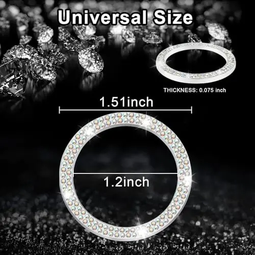 LivTee 2 PCS Crystal Double Rhinestone Car Engine Start Stop Decoration Ring, Bling Car Interior Accessories for Women, Push to Start Button Cover Sticker, Automotive Decals, Colorful - 3