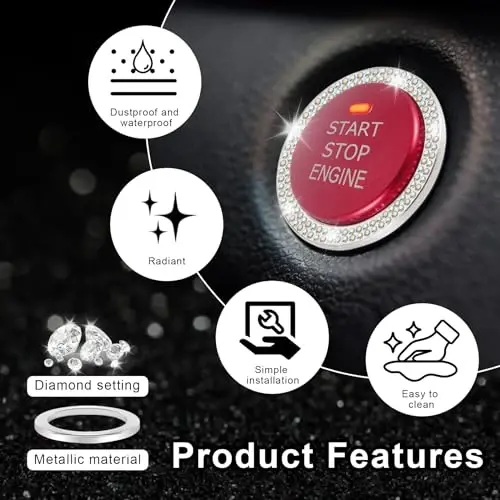 LivTee 2 PCS Crystal Double Rhinestone Car Engine Start Stop Decoration Ring, Bling Car Interior Accessories for Women, Push to Start Button Cover Sticker, Automotive Decals, Colorful - 4