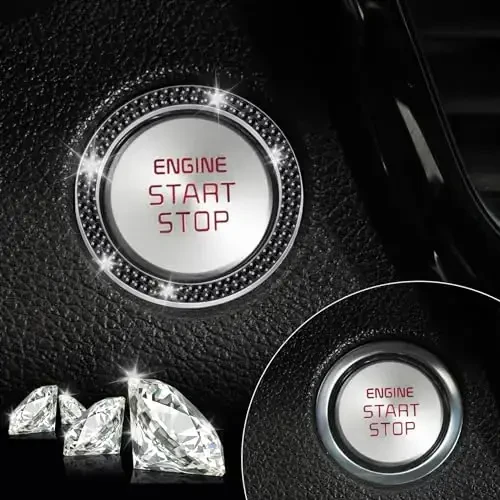 LivTee 2 PCS Crystal Double Rhinestone Car Engine Start Stop Decoration Ring, Bling Car Interior Accessories for Women, Push to Start Button Cover Sticker, Automotive Decals, Black - 4