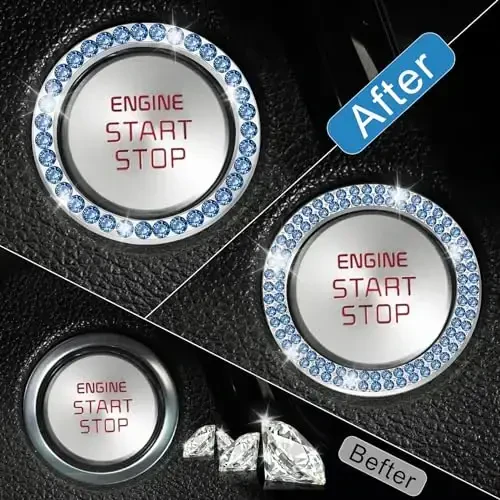 LivTee 2 PCS Crystal Combinatorial Rhinestone Car Engine Start Decoration Ring, Push to Start Button Cover Sticker, Bling Car Interior Accessories for Women, Automotive Decals, Light Blue - 6