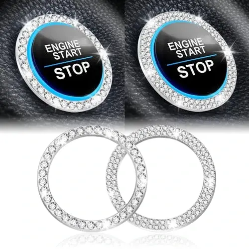 LivTee 2 PCS Crystal Combinatorial Rhinestone Engine Start Decoration Ring, Push to Start Button Cover, White - 1
