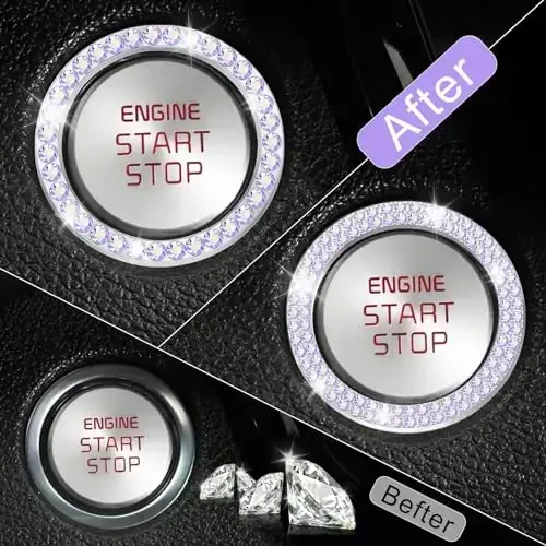 LivTee 2 PCS Crystal Combinatorial Rhinestone Car Engine Start Decoration Ring, Push to Start Button Cover Sticker, Bling Car Interior Accessories for Women, Automotive Decals, Colorful - 6