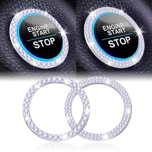LivTee 2 PCS Crystal Combinatorial Rhinestone Car Engine Start Decoration Ring, Push to Start Button Cover Sticker, Bling Car Interior Accessories for Women, Automotive Decals, Colorful - 1