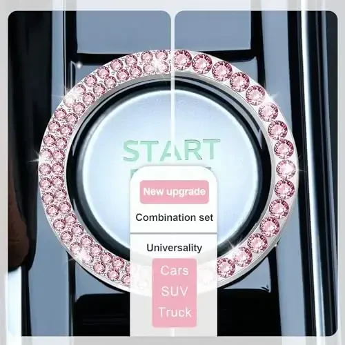 LivTee 2 PCS Crystal Combinatorial Rhinestone Car Engine Start Decoration Ring, Push to Start Button Cover Sticker, Bling Car Interior Accessories for Women, Automotive Decals, Pink - LIVTEE (1)