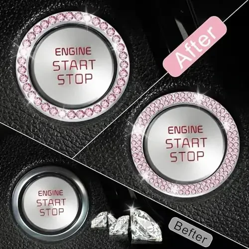 LivTee 2 PCS Crystal Combinatorial Rhinestone Car Engine Start Decoration Ring, Push to Start Button Cover Sticker, Bling Car Interior Accessories for Women, Automotive Decals, Pink - 6