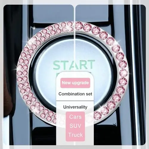 LivTee 2 PCS Crystal Combinatorial Rhinestone Car Engine Start Decoration Ring, Push to Start Button Cover Sticker, Bling Car Interior Accessories for Women, Automotive Decals, Pink - 2