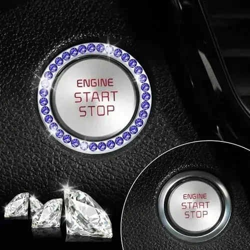 LivTee 2 PCS Crystal Rhinestone Car Engine Start Stop Decoration Ring, Bling Car Interior Accessories for Women, Push to Start Button Cover Sticker, Automotive Decals, Dark Blue - 6