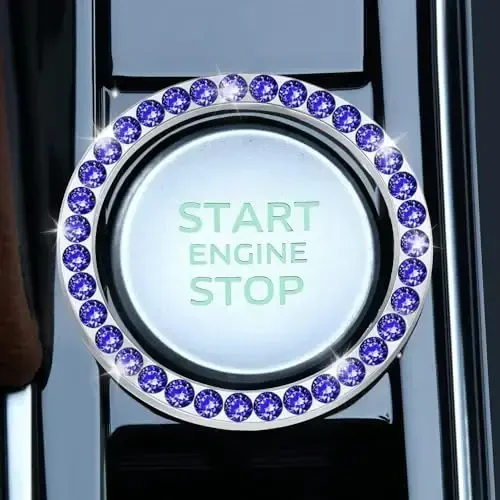 LivTee 2 PCS Crystal Rhinestone Car Engine Start Stop Decoration Ring, Bling Car Interior Accessories for Women, Push to Start Button Cover Sticker, Automotive Decals, Dark Blue - LIVTEE (1)