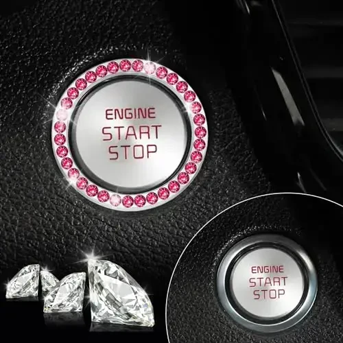 LivTee 2 PCS Crystal Rhinestone Car Engine Start Stop Decoration Ring, Bling Car Interior Accessories for Women, Push to Start Button Cover Sticker, Automotive Decals, Red - 6