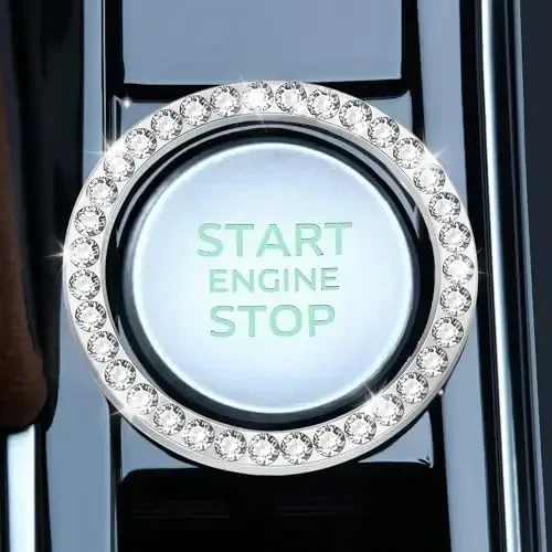 LivTee 2 PCS Crystal Rhinestone Car Engine Start Stop Decoration Ring, Bling Car Interior Accessories for Women, Push to Start Button Cover Sticker, Automotive Decals, White - 2