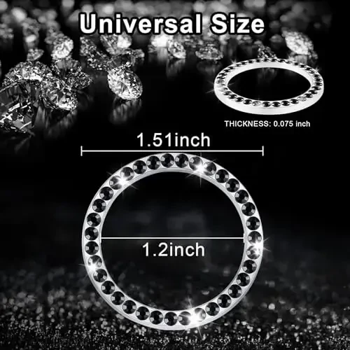 LivTee 2 PCS Crystal Rhinestone Car Engine Start Stop Decoration Ring, Bling Car Interior Accessories for Women, Push to Start Button Cover Sticker, Automotive Decals, Black - 3