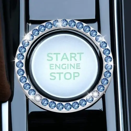 LivTee 2 PCS Crystal Rhinestone Car Engine Start Stop Decoration Ring, Bling Car Interior Accessories for Women, Push to Start Button Cover Sticker, Automotive Decals, Blue - 2