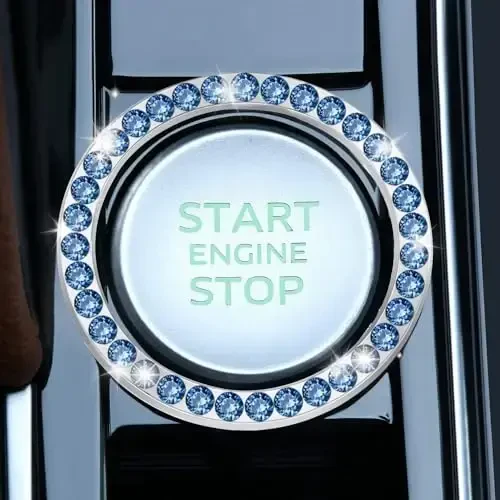 LivTee 2 PCS Crystal Rhinestone Car Engine Start Stop Decoration Ring, Bling Car Interior Accessories for Women, Push to Start Button Cover Sticker, Automotive Decals, Blue - 2