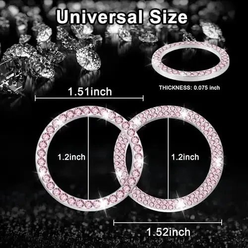 LivTee 2 dona kristalli kombinatsiyalangan rinestone avtomobil dvigatelini ishga tushirish bezak halqasi, Start tugmachasining qopqoq stikeri, ayollar uchun Bling avtomobil interyer aksessuarlari, Avtomobil çıkartmaları, pushti - 4
