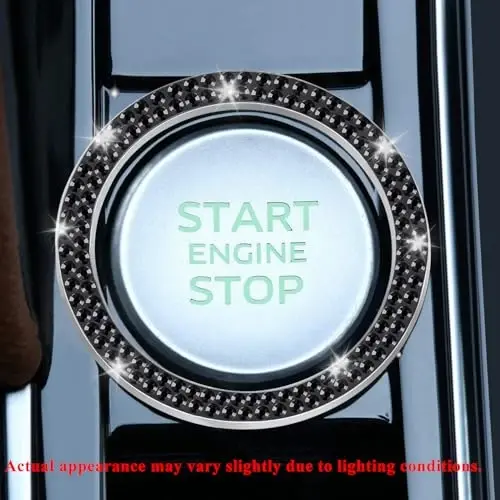 LivTee 2 PCS Crystal Double Rhinestone Car Engine Start Stop Decoration Ring, Bling Car Interior Accessories for Women, Push to Start Button Cover Sticker, Automotive Decals, Black - 4