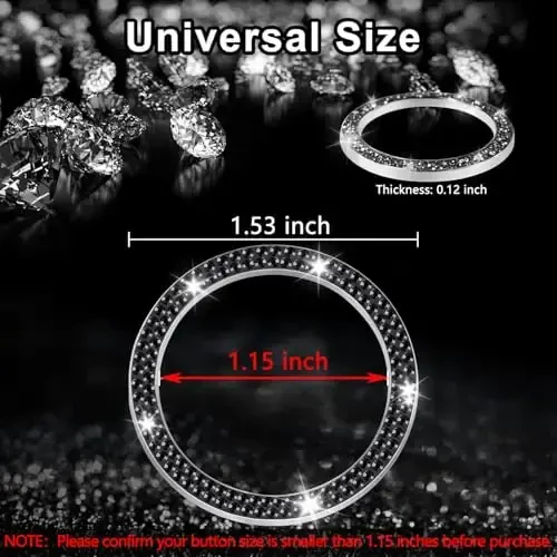 LivTee 2 PCS Crystal Double Rhinestone Car Engine Start Stop Decoration Ring, Bling Car Interior Accessories for Women, Push to Start Button Cover Sticker, Automotive Decals, Black - 2