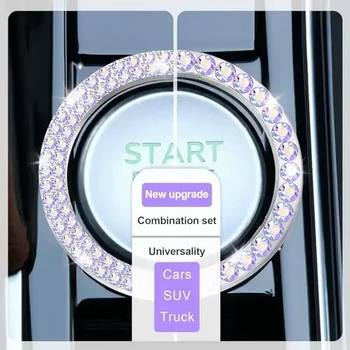 LivTee 2 PCS Crystal Combinatorial Rhinestone Car Engine Start Decoration Ring, Push to Start Button Cover Sticker, Bling Car Interior Accessories for Women, Automotive Decals, Colorful - 2