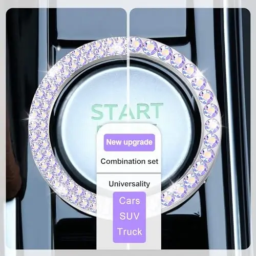 LivTee 2 PCS Crystal Combinatorial Rhinestone Car Engine Start Decoration Ring, Push to Start Button Cover Sticker, Bling Car Interior Accessories for Women, Automotive Decals, Colorful - 2