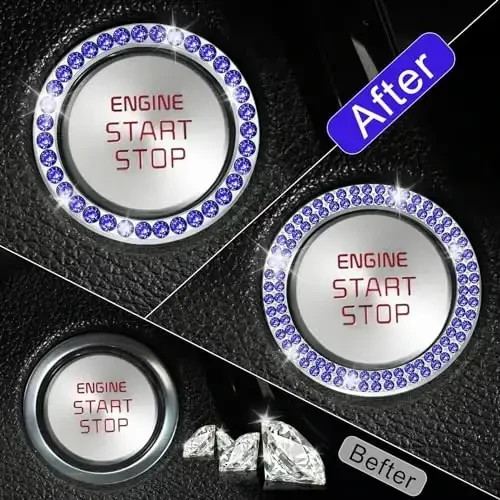 LivTee 2 PCS Crystal Combinatorial Rhinestone Car Engine Start Decoration Ring, Push to Start Button Cover Sticker, Bling Car Interior Accessories for Women, Automotive Decals, Dark Blue - 5