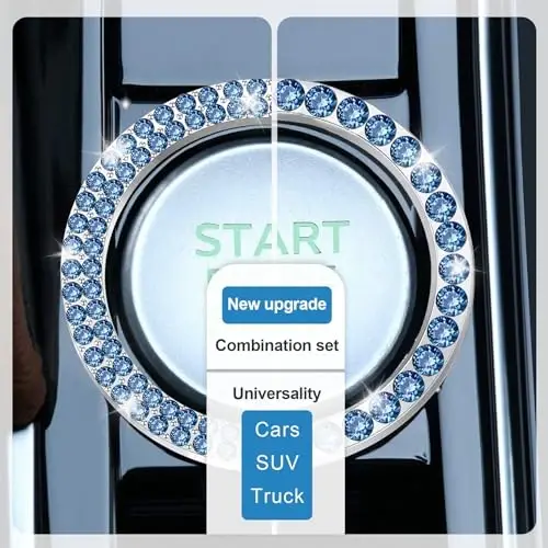 LivTee 2 PCS Crystal Combinatorial Rhinestone Car Engine Start Decoration Ring, Push to Start Button Cover Sticker, Bling Car Interior Accessories for Women, Automotive Decals, Light Blue - LIVTEE (1)