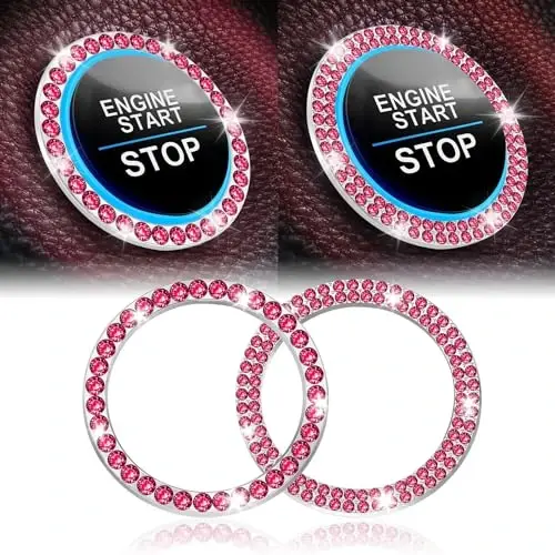 LivTee 2 PCS Crystal Combinatorial Rhinestone Car Engine Start Decoration Ring, Push to Start Button Cover Sticker, Bling Car Interior Accessories for Women, Automotive Decals, Red - LIVTEE