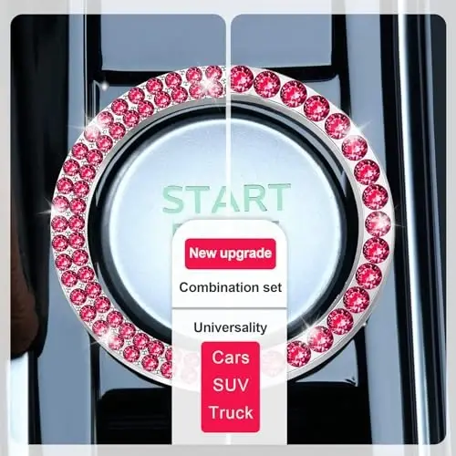 LivTee 2 PCS Crystal Combinatorial Rhinestone Car Engine Start Decoration Ring, Push to Start Button Cover Sticker, Bling Car Interior Accessories for Women, Automotive Decals, Red - LIVTEE (1)
