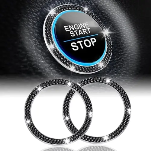 LivTee 2 PCS Crystal Double Rhinestone Car Engine Start Stop Decoration Ring, Bling Car Interior Accessories for Women, Push to Start Button Cover Sticker, Automotive Decals, Black - 1