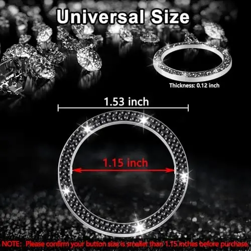 LivTee 2 PCS Crystal Double Rhinestone Car Engine Start Stop Decoration Ring, Bling Car Interior Accessories for Women, Push to Start Button Cover Sticker, Automotive Decals, Black - 2