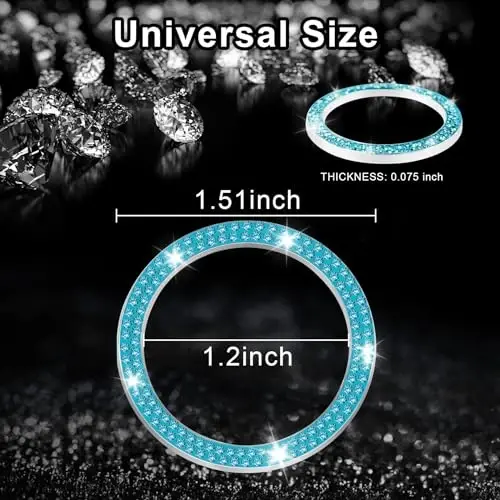 LivTee 2 PCS Crystal Double Rhinestone Car Engine Start Stop Decoration Ring, Bling Car Interior Accessories for Women, Push to Start Button Cover Sticker, Automotive Decals, Cyan - 3
