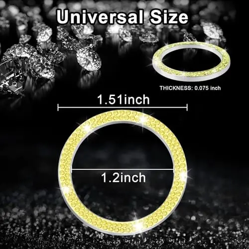 LivTee 2 PCS Crystal Double Rhinestone Car Engine Start Stop Decoration Ring, Bling Car Interior Accessories for Women, Push to Start Button Cover Sticker, Automotive Decals, Lemon Yellow - 3