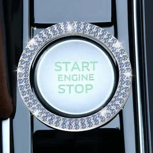 LivTee 2 PCS Crystal Double Rhinestone Car Engine Start Stop Decoration Ring, Bling Car Interior Accessories for Women, Push to Start Button Cover Sticker, Automotive Decals, Light Blue - 2