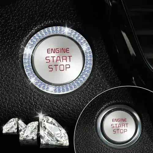 LivTee 2 PCS Crystal Double Rhinestone Car Engine Start Stop Decoration Ring, Bling Car Interior Accessories for Women, Push to Start Button Cover Sticker, Automotive Decals, Light Blue - 6
