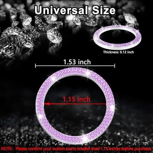 LivTee 2 PCS Crystal Double Rhinestone Car Engine Start Stop Decoration Ring, Bling Car Interior Accessories for Women, Push to Start Button Cover Sticker, Automotive Decals, Purple - 3
