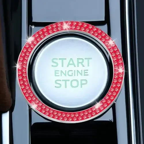LivTee 2 PCS Crystal Double Rhinestone Car Engine Start Stop Decoration Ring, Bling Car Interior Accessories for Women, Push to Start Button Cover Sticker, Automotive Decals, Red - LIVTEE (1)